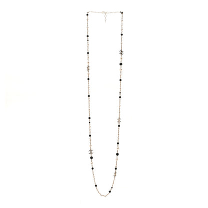 Chanel Pearl Bead Crystal CC Long Necklace Black Gold 3 of 6