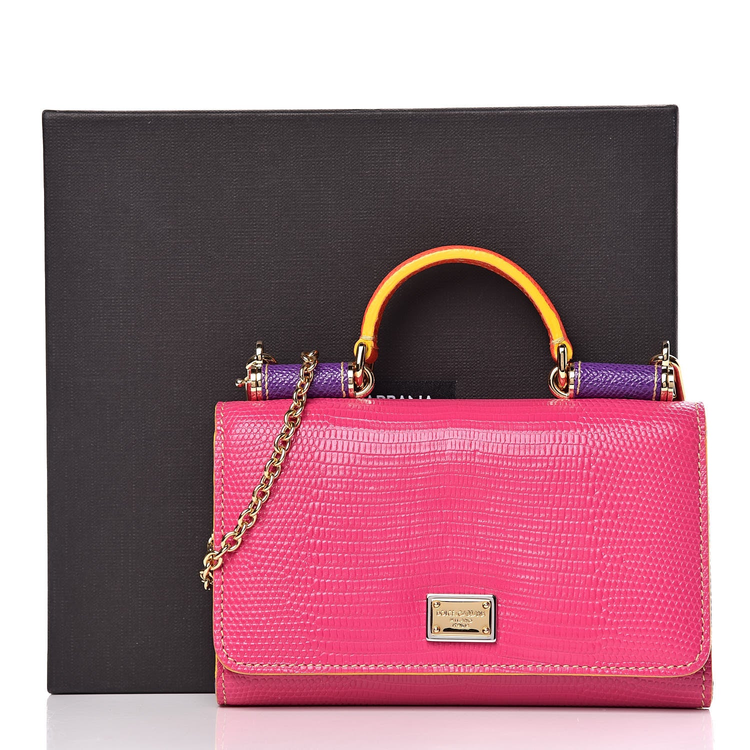 Dolce & Gabbana Lizard Calfskin Embossed Wallet On Chain Pink 10 of 10