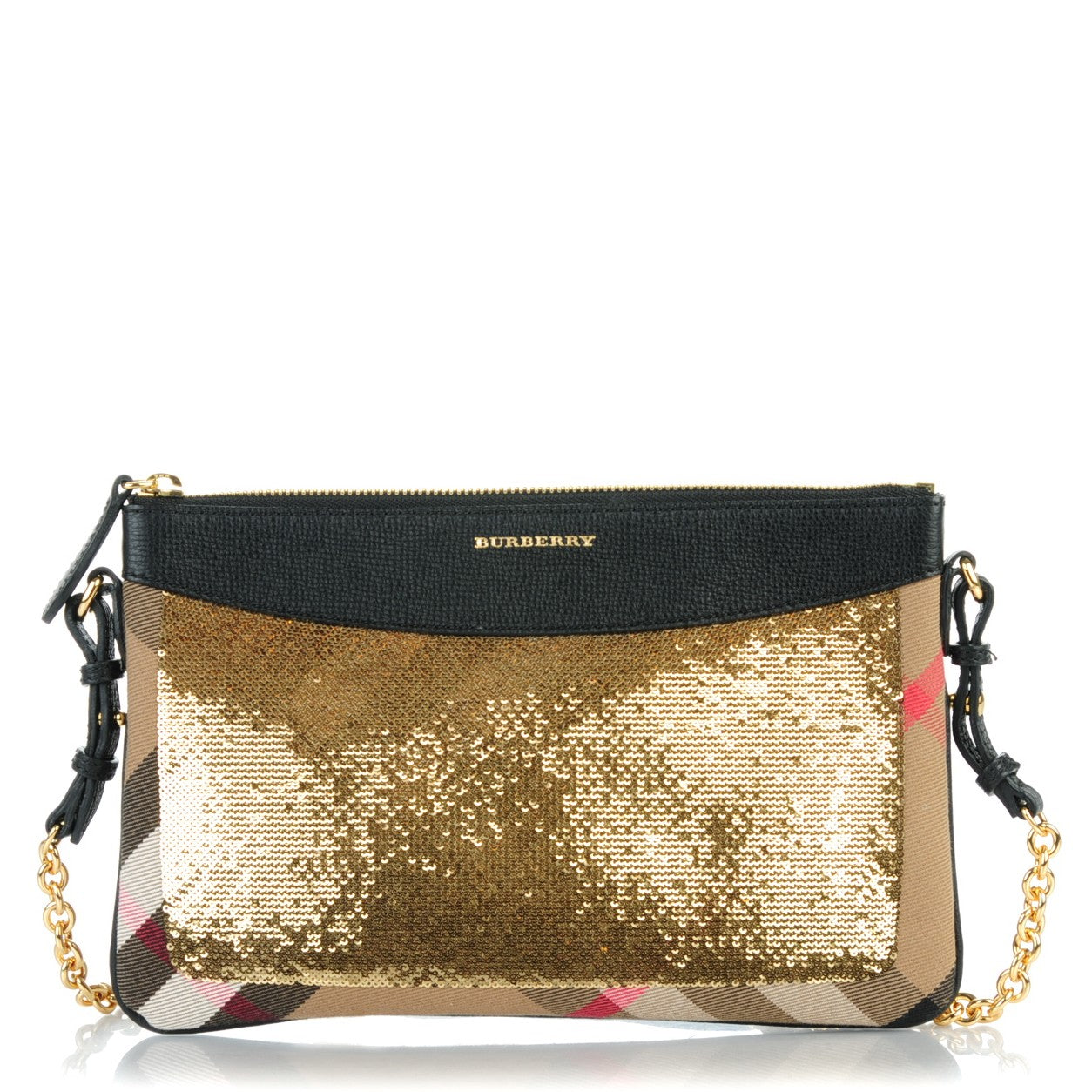 House Check Sequin Peyton Crossbody Clutch Bag Gold Black
