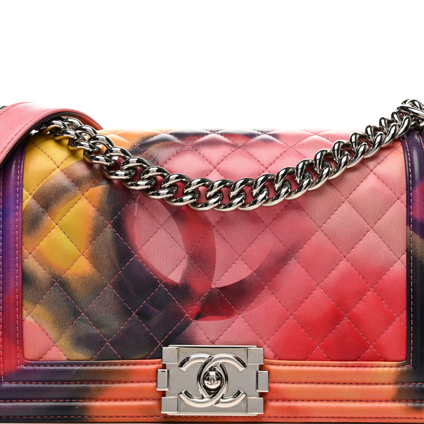 Printed Lambskin Quilted Medium Flower Power Boy Flap