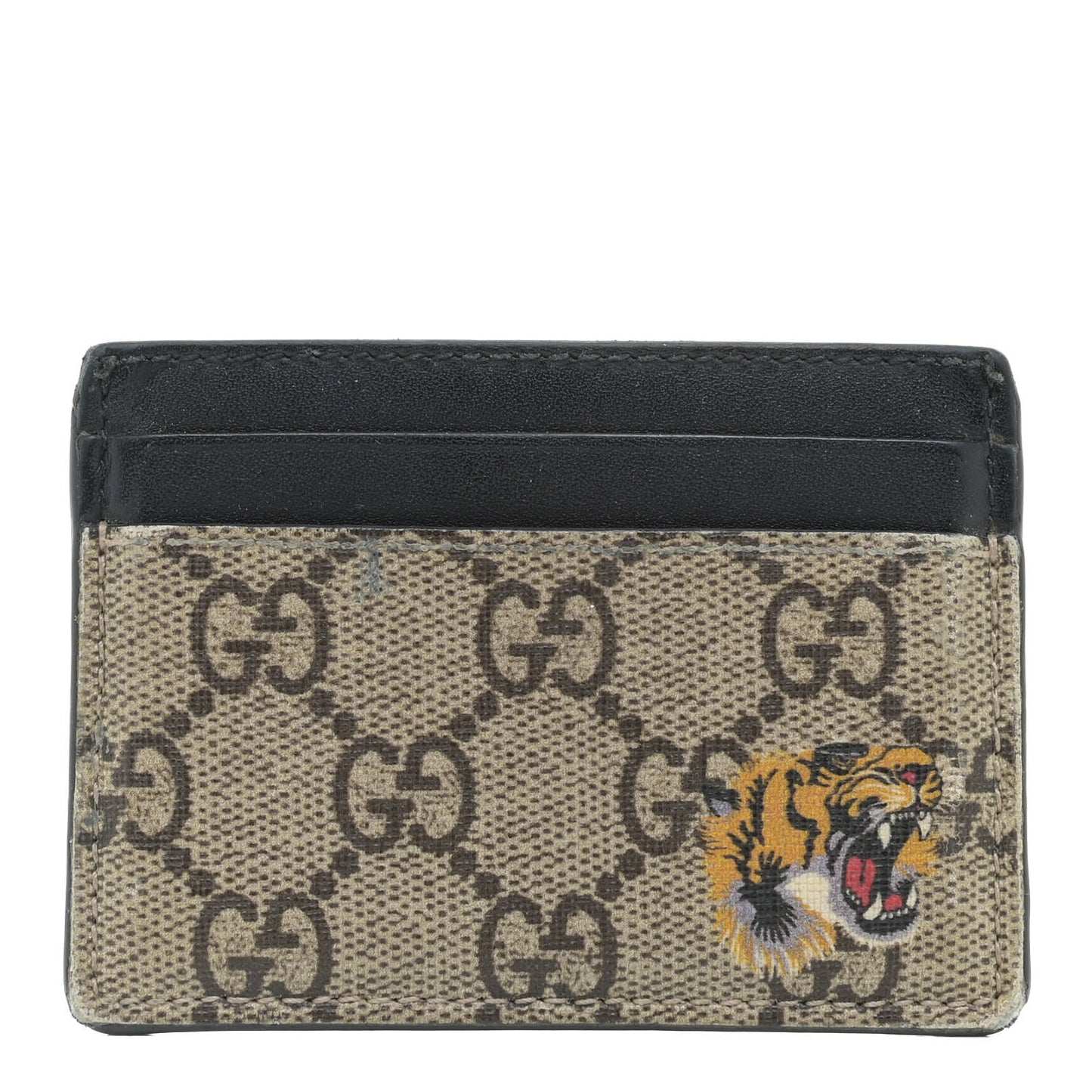 GG Supreme Monogram Tiger Print Card Holder Black