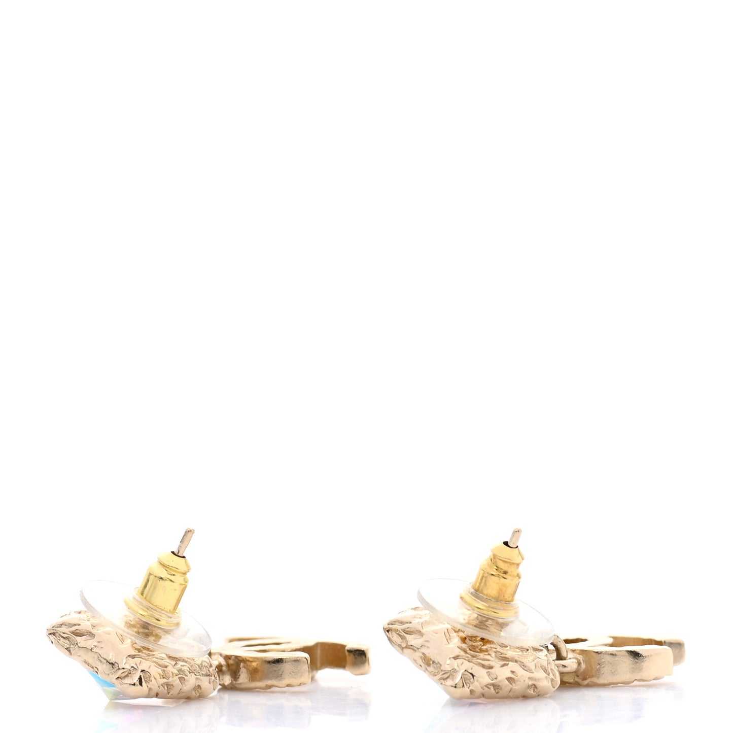Iridescent Baguette Crystal CC Drop Earrings Gold