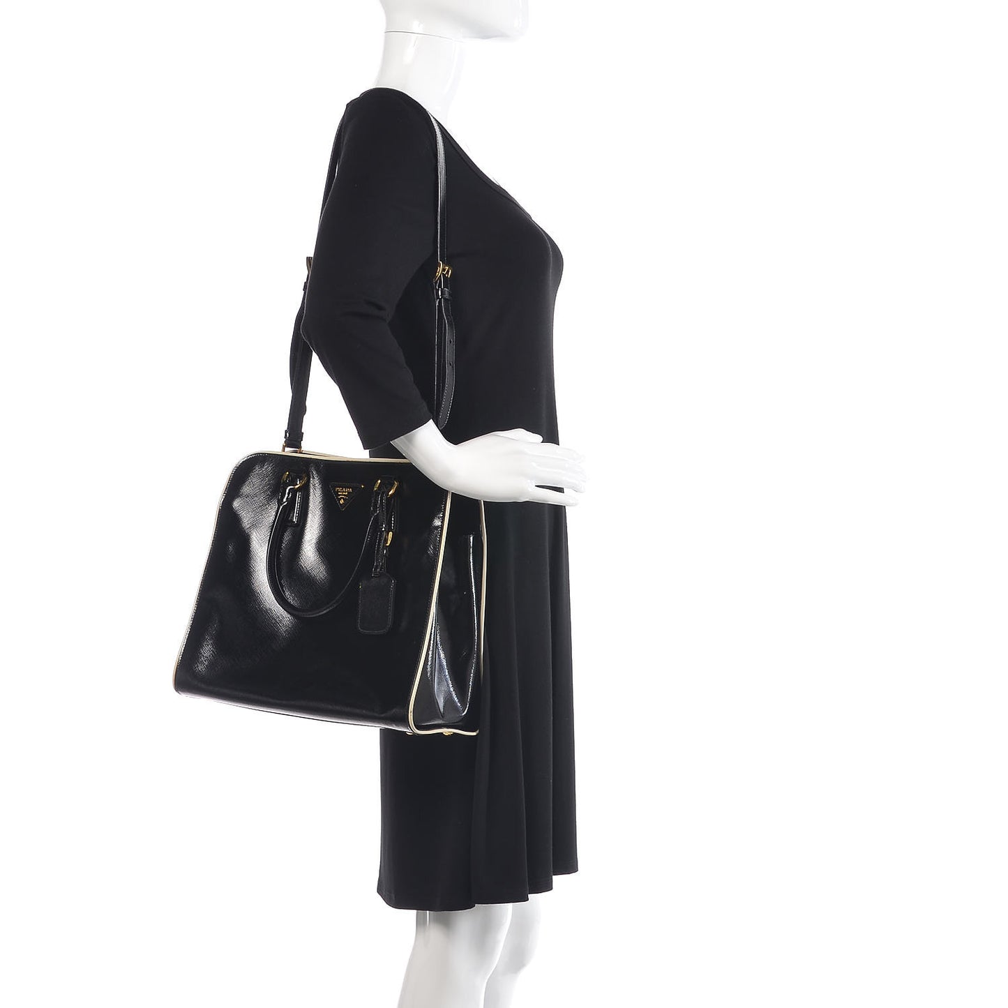 Saffiano Vernice Shopping Tote Black White
