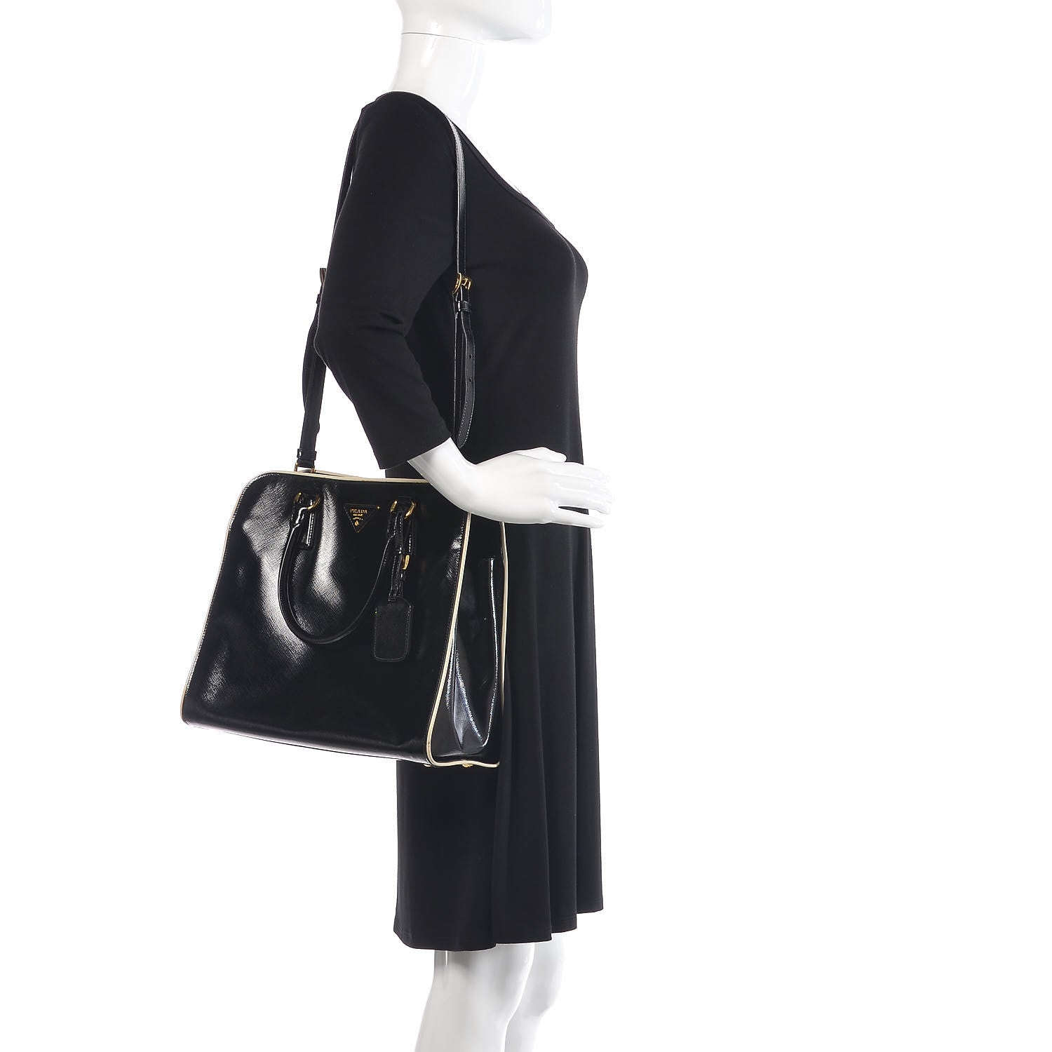 Prada Saffiano Vernice Shopping Tote Black White 2 of 12