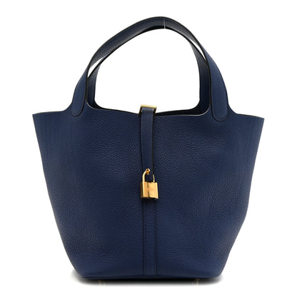 Hermes Taurillon Clemence Picotin Lock 22 MM Bleu Saphir 1 of 11