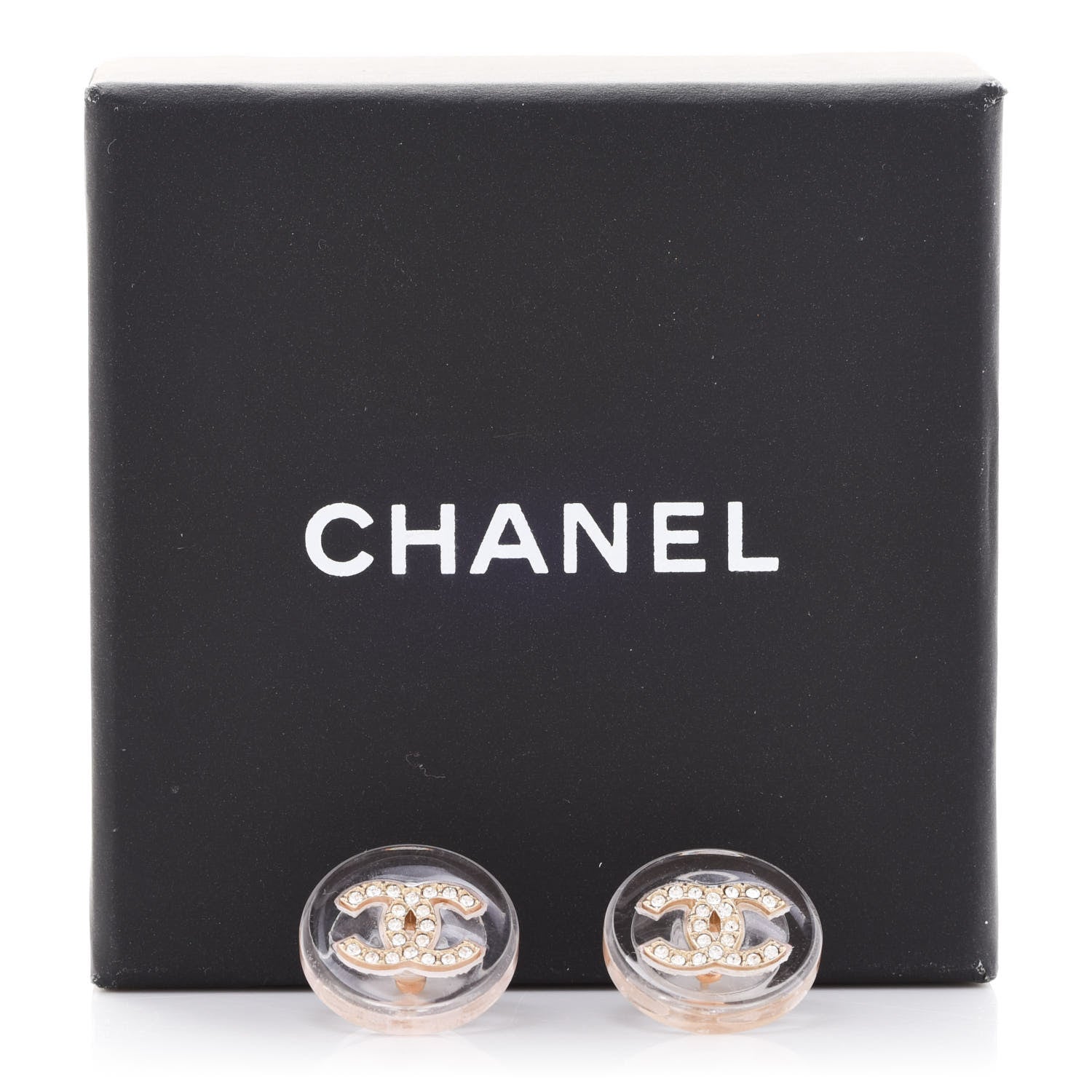 Chanel Resin Crystal CC Button Earrings Gold Transparent 5 of 5