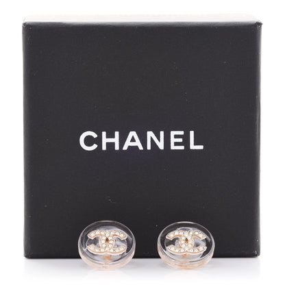Chanel Resin Crystal CC Button Earrings Gold Transparent 5 of 5