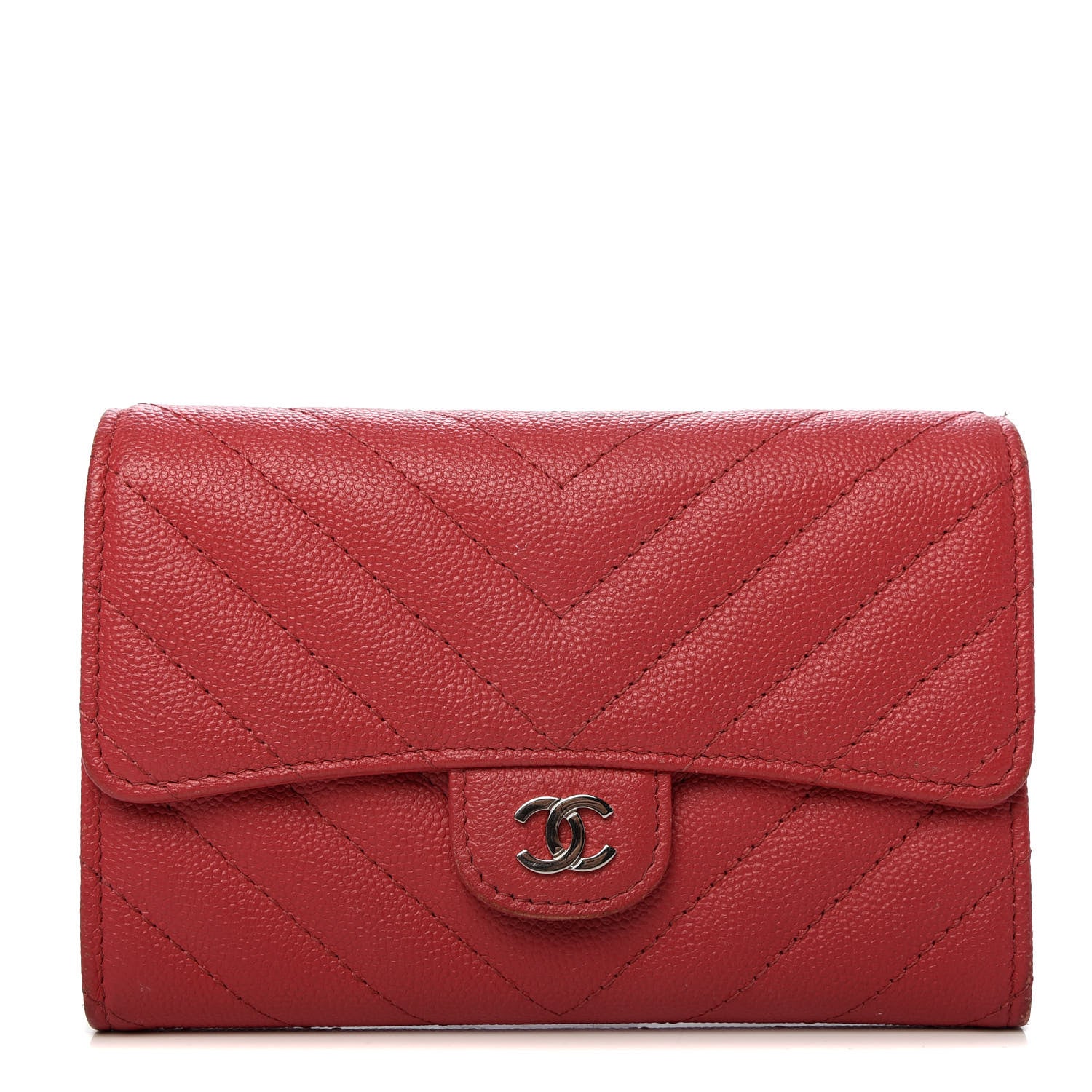 Chanel Caviar Chevron Quilted Medium Flap Wallet Red 1 of 9