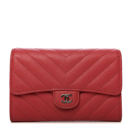 Chanel Caviar Chevron Quilted Medium Flap Wallet Red 1 of 9