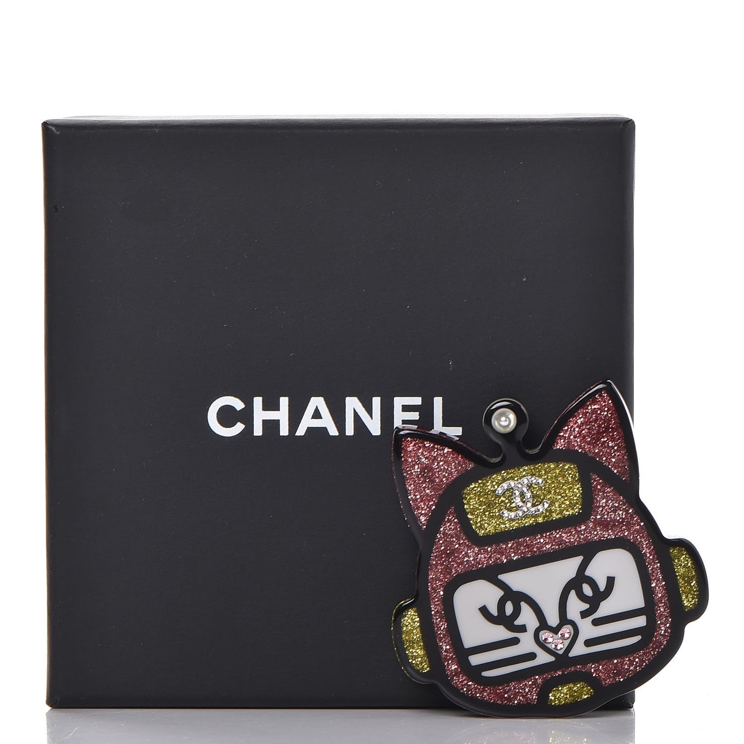 Resin Crystal Cat Emoji Brooch Black Pink Yellow