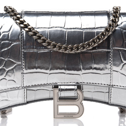 Balenciaga Metallic Calfskin Crocodile Embossed Hourglass Chain Bag Silver 11 of 11