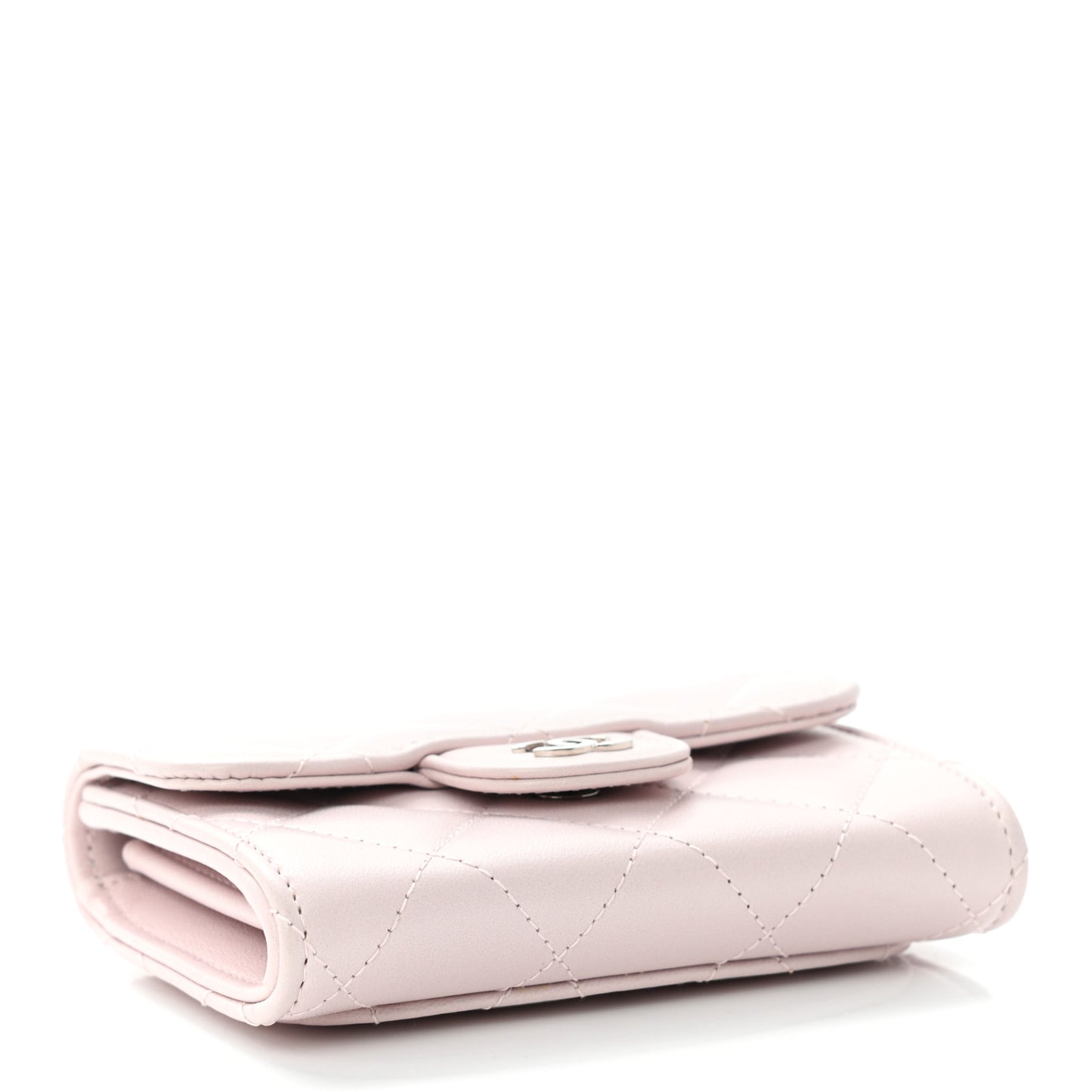 Lambskin Quilted Flap Card Holder Pink