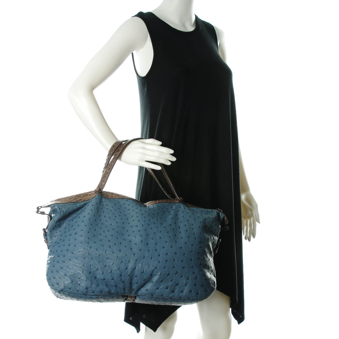 Ostrich Crocodile Shoulder Bag Blue