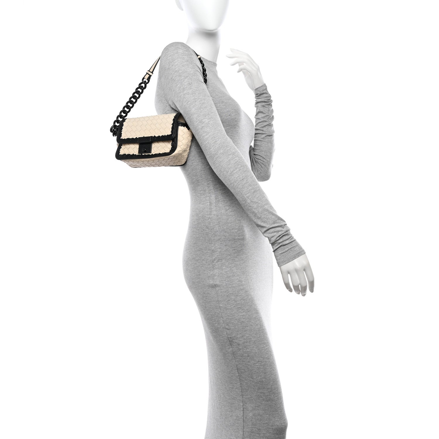 Bottega Veneta Nappa Karung Intrecciato Glass Pearl Shoulder Bag White Black 2 of 14