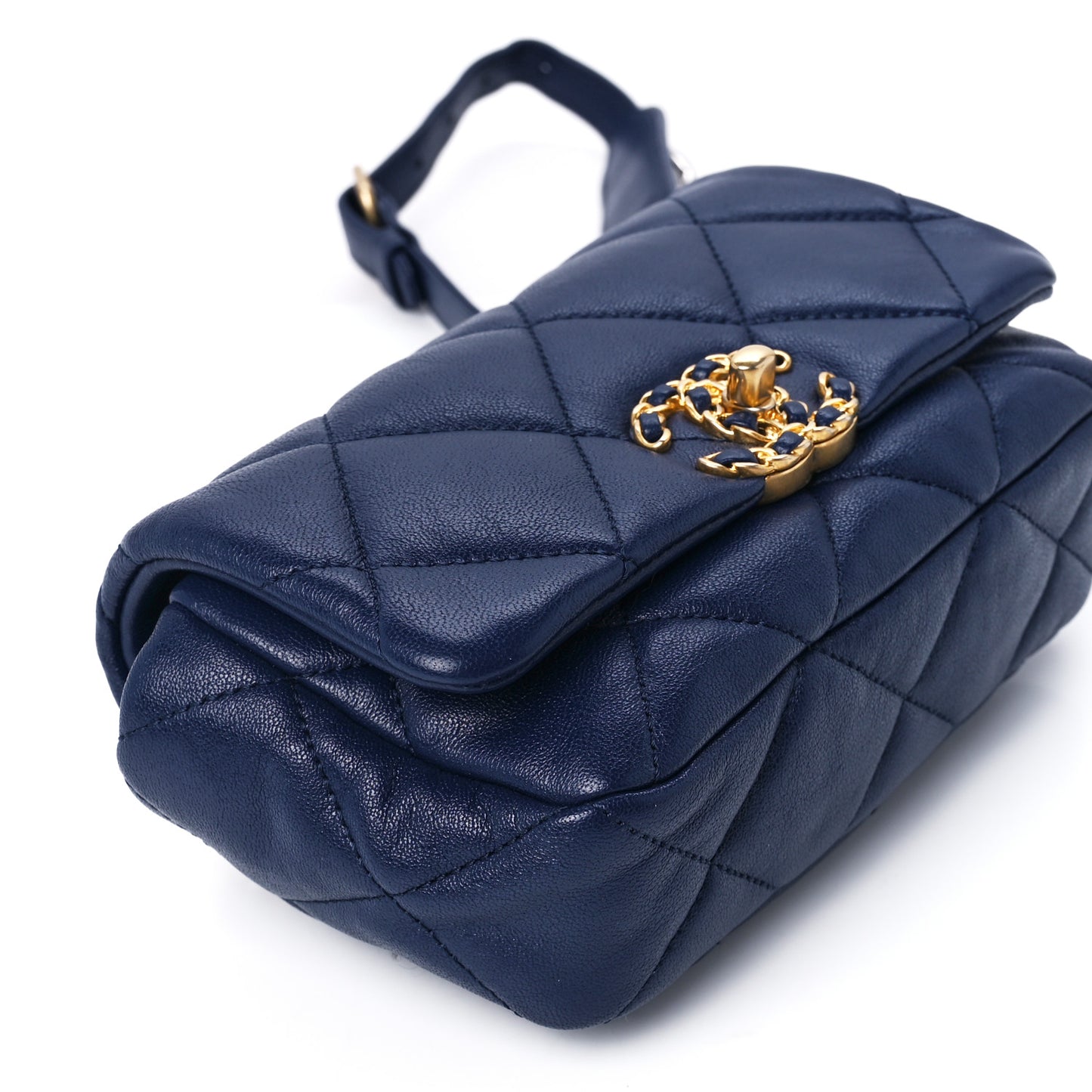 Goatskin Quilted Chanel 19 Waist Bag Dark Blue
