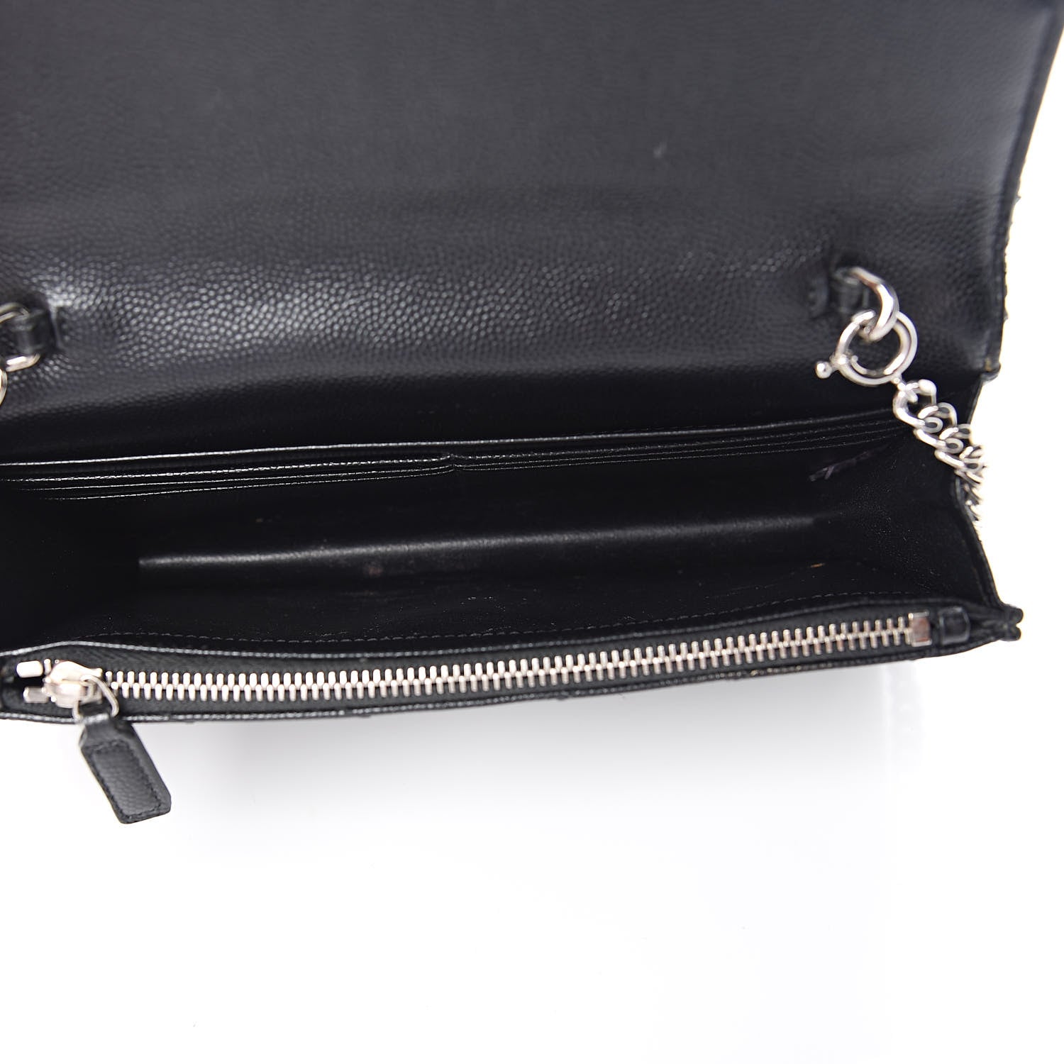 Saint Laurent Grain De Poudre Matelasse Chevron Monogram Envelope Chain Wallet Black 5 of 12