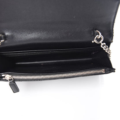 Saint Laurent Grain De Poudre Matelasse Chevron Monogram Envelope Chain Wallet Black 5 of 12