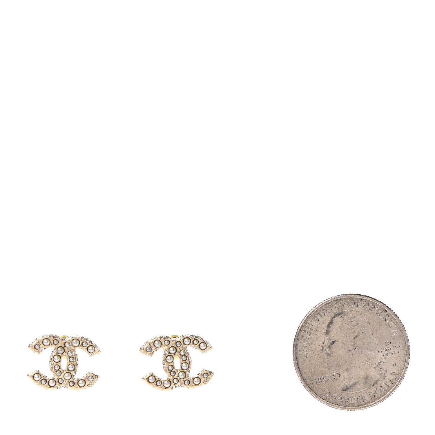 Chanel Pearl Crystal CC Earrings Light Gold 2 of 4
