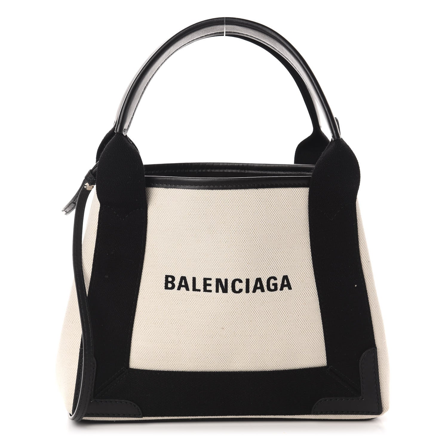 Balenciaga Cotton Canvas Calfskin Navy Cabas XS Natural Black 3 of 12