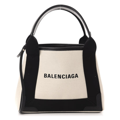 Balenciaga Cotton Canvas Calfskin Navy Cabas XS Natural Black 3 of 12