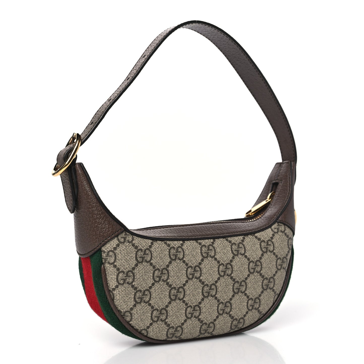GG Supreme Monogram Textured Calfskin Web Mini Ophidia Half Moon Hobo Beige Ebony New Acero