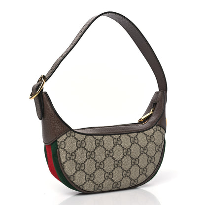 Gucci GG Supreme Monogram Textured Calfskin Web Mini Ophidia Half Moon Hobo Beige Ebony New Acero 3 of 9