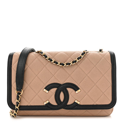Chanel Caviar Quilted Small CC Filigree Flap Beige Black 1 of 14
