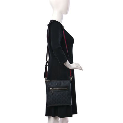 Gucci GG Supreme Monogram Web Small Flat Messenger Bag Black Grey 2 of 13