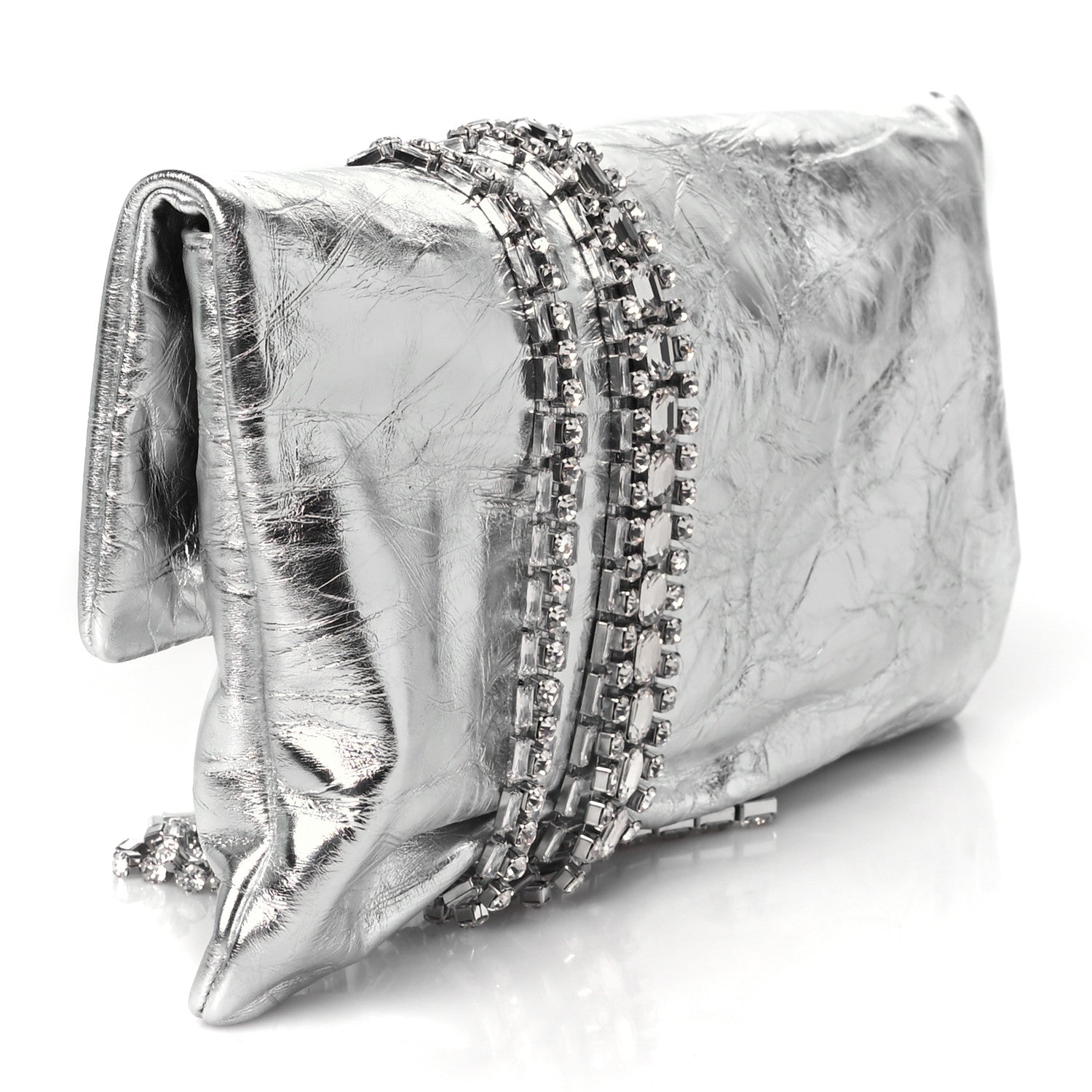 Jimmy Choo Vintage Metallic Calfskin Crystal Zandra Clutch Bag Silver 3 of 10