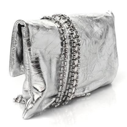 Jimmy Choo Vintage Metallic Calfskin Crystal Zandra Clutch Bag Silver 3 of 10