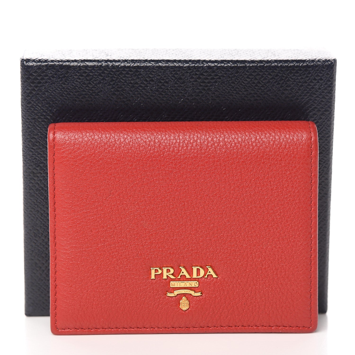 Prada Vitello Grain Bi-Fold Wallet Fuoco 8 of 8
