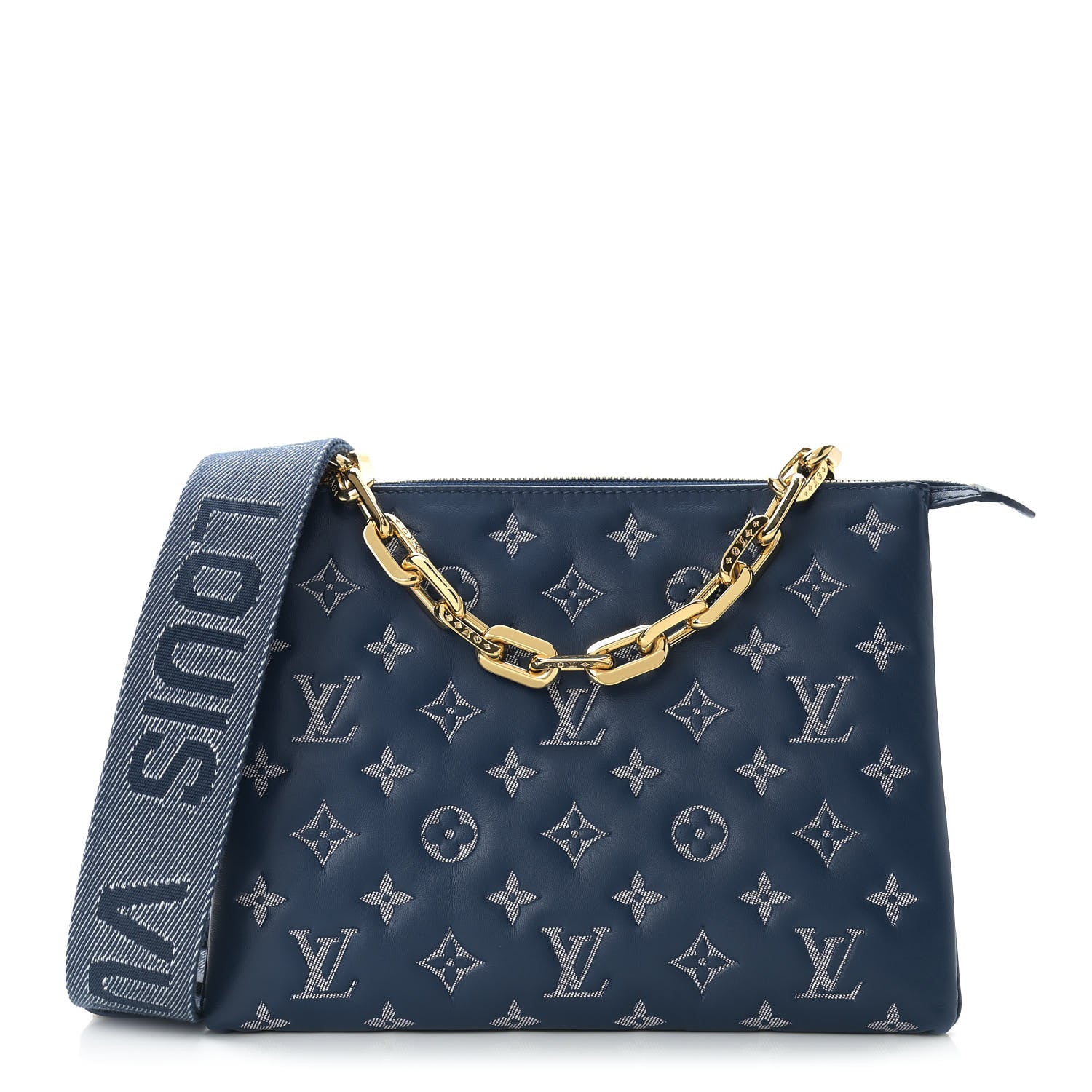 Louis Vuitton Lambskin Embossed Monogram Coussin PM Denim Blue 1 of 10