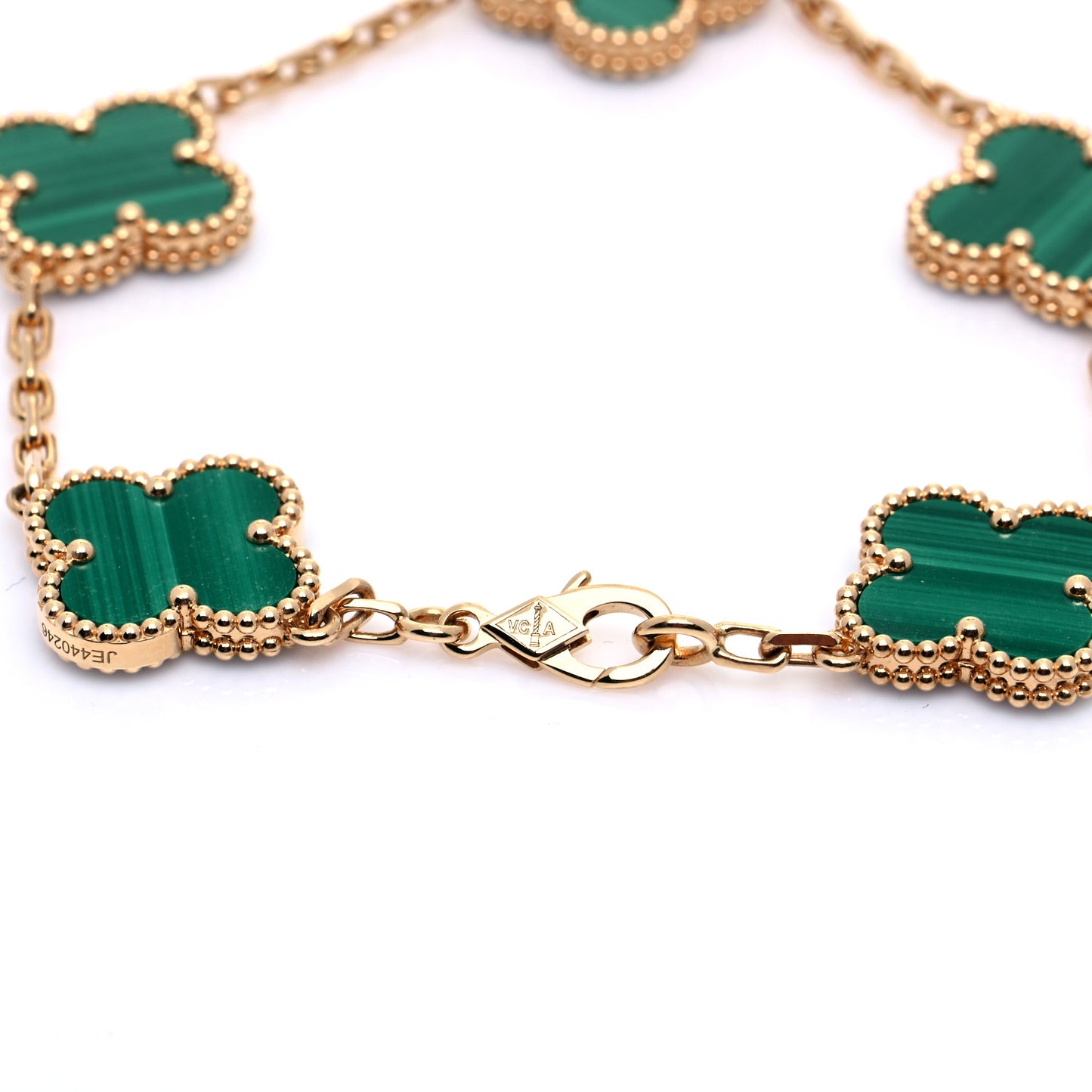 18K Yellow Gold Malachite 5 Motifs Vintage Alhambra Bracelet