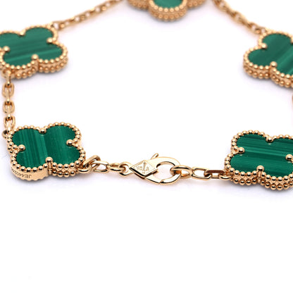 Van Cleef & Arpels 18K Yellow Gold Malachite 5 Motifs Vintage Alhambra Bracelet 5 of 7