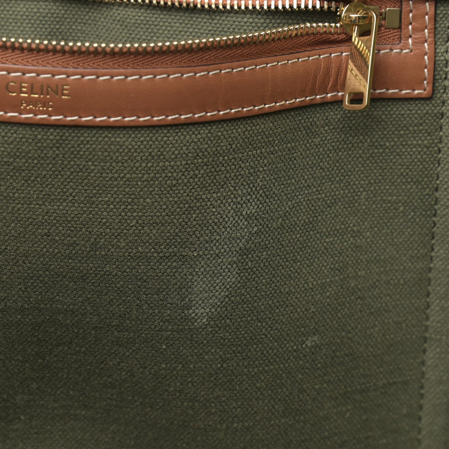 Canvas Calfskin Vertical Cabas Green