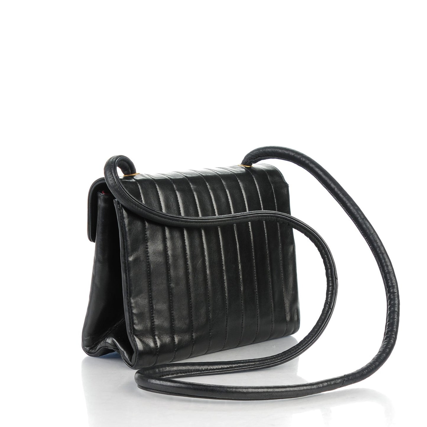 Lambskin Vertical Quilted Flap Black