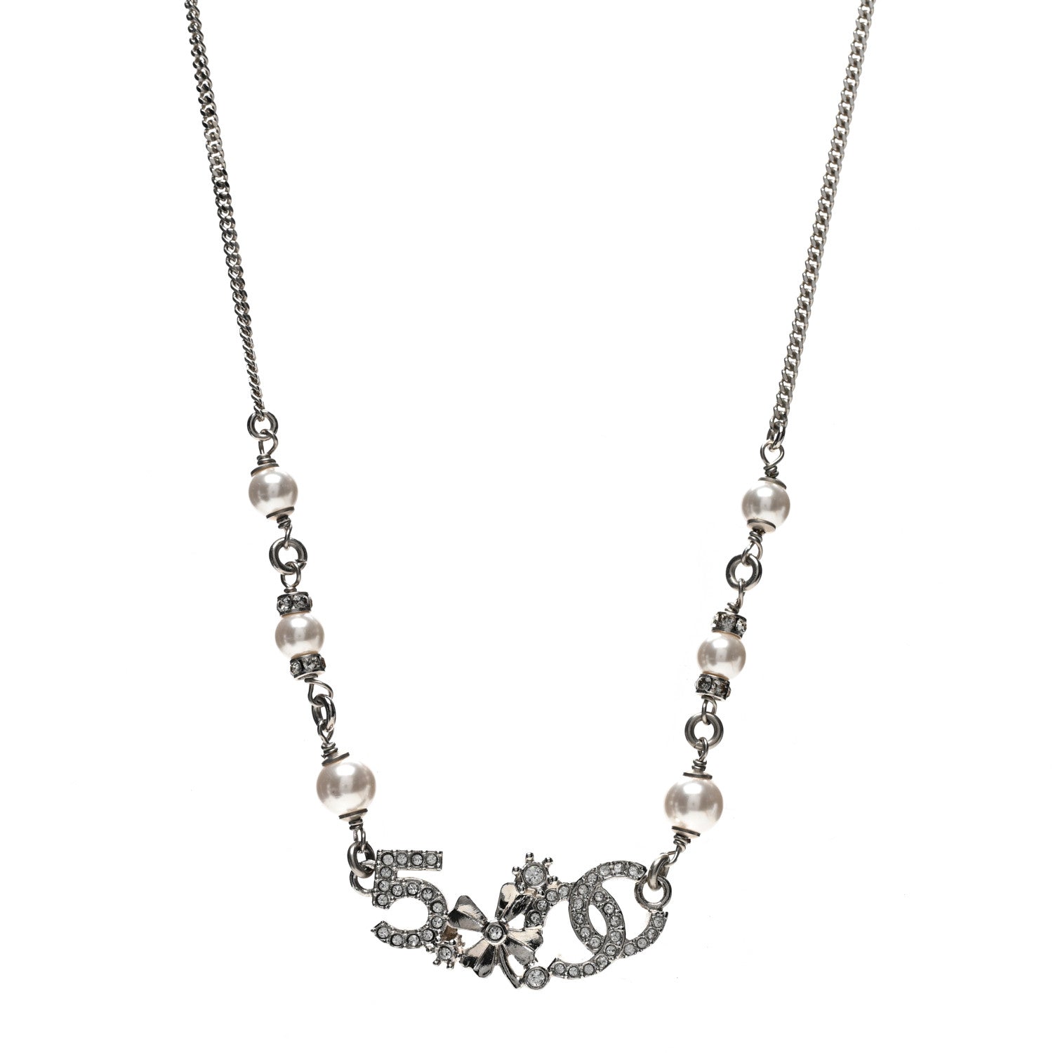 Chanel Crystal Pearl Star 5 CC Necklace Silver 1 of 6