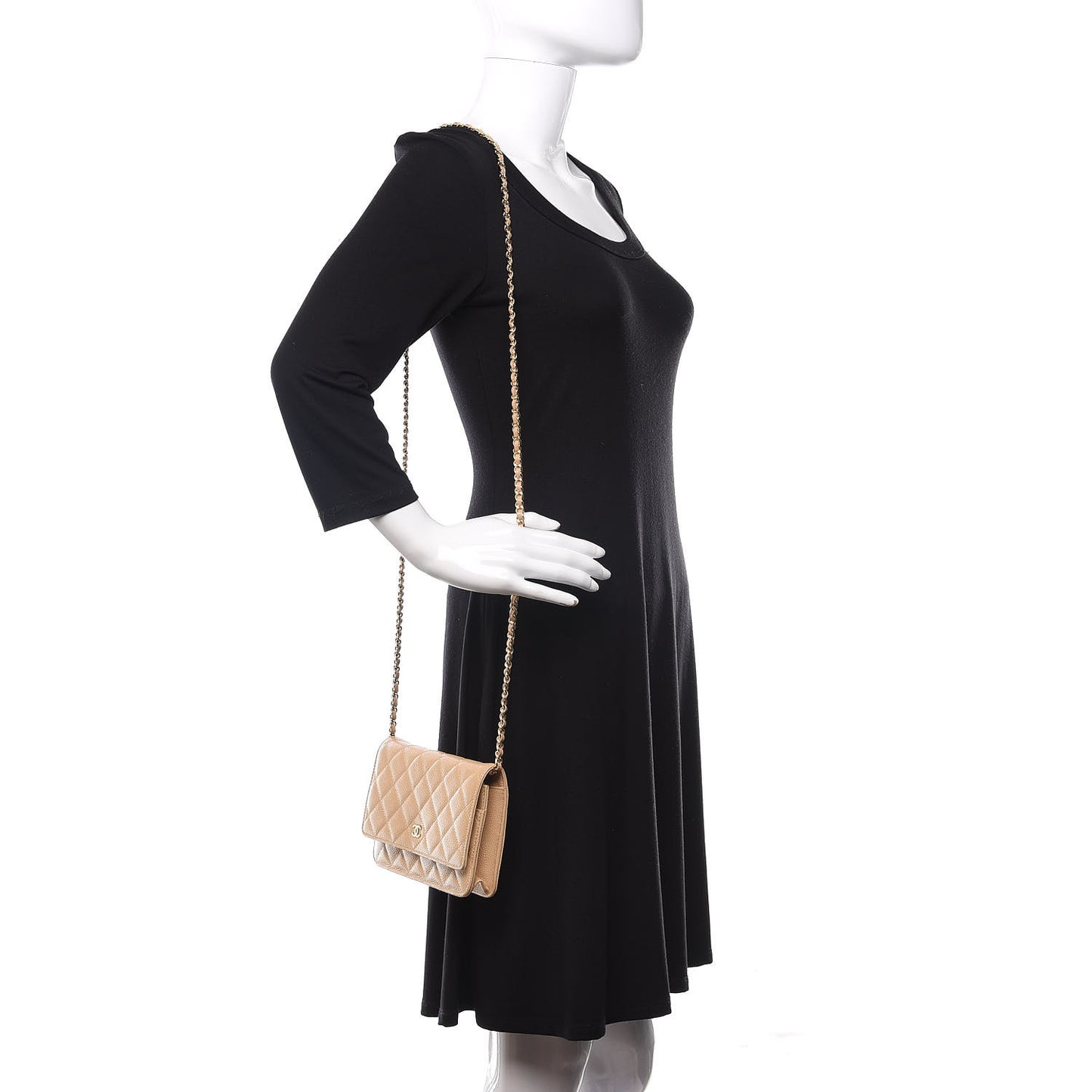 Caviar Quilted Wallet On Chain WOC Beige