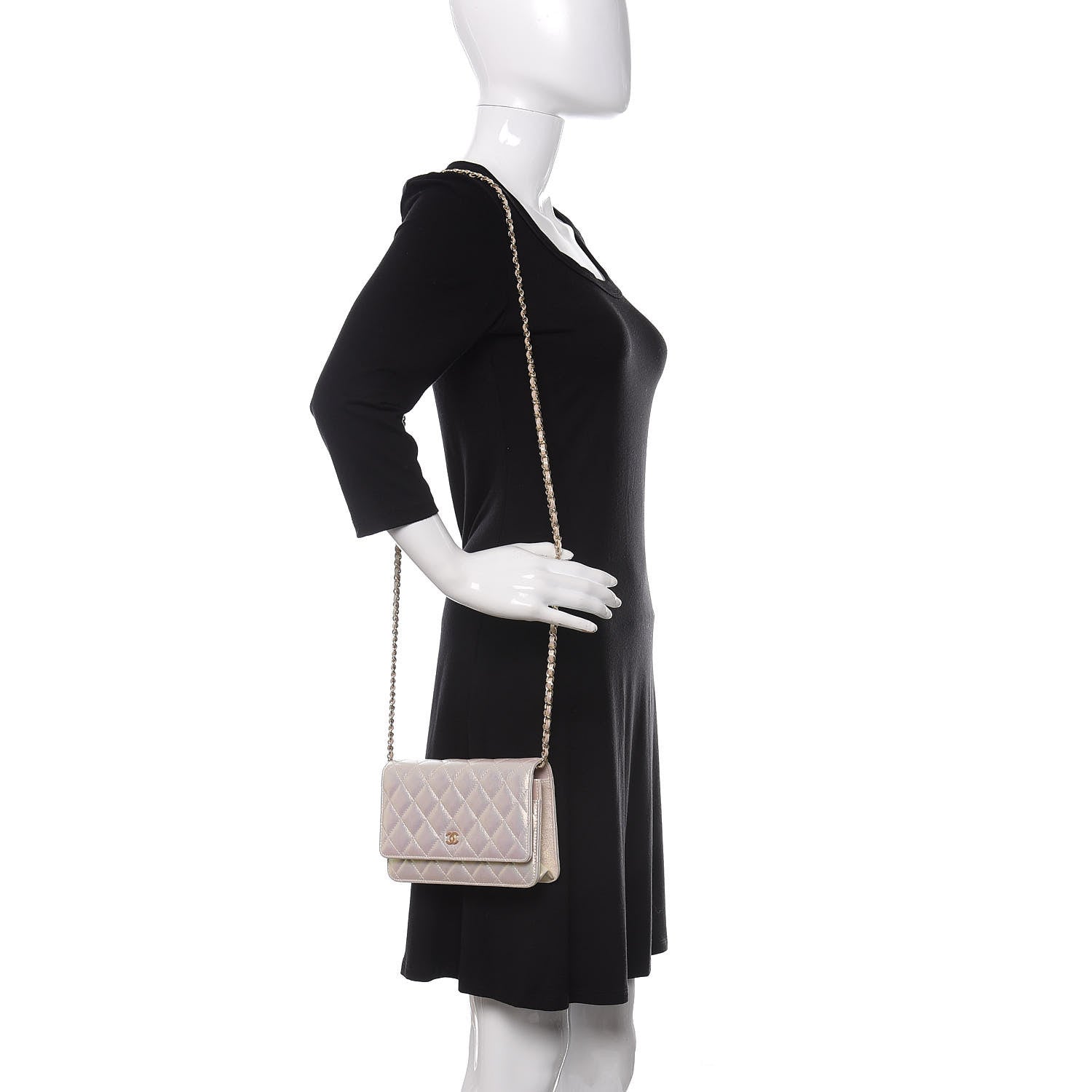 Chanel Iridescent Lambskin Quilted Wallet On Chain WOC Ivory 2 of 12