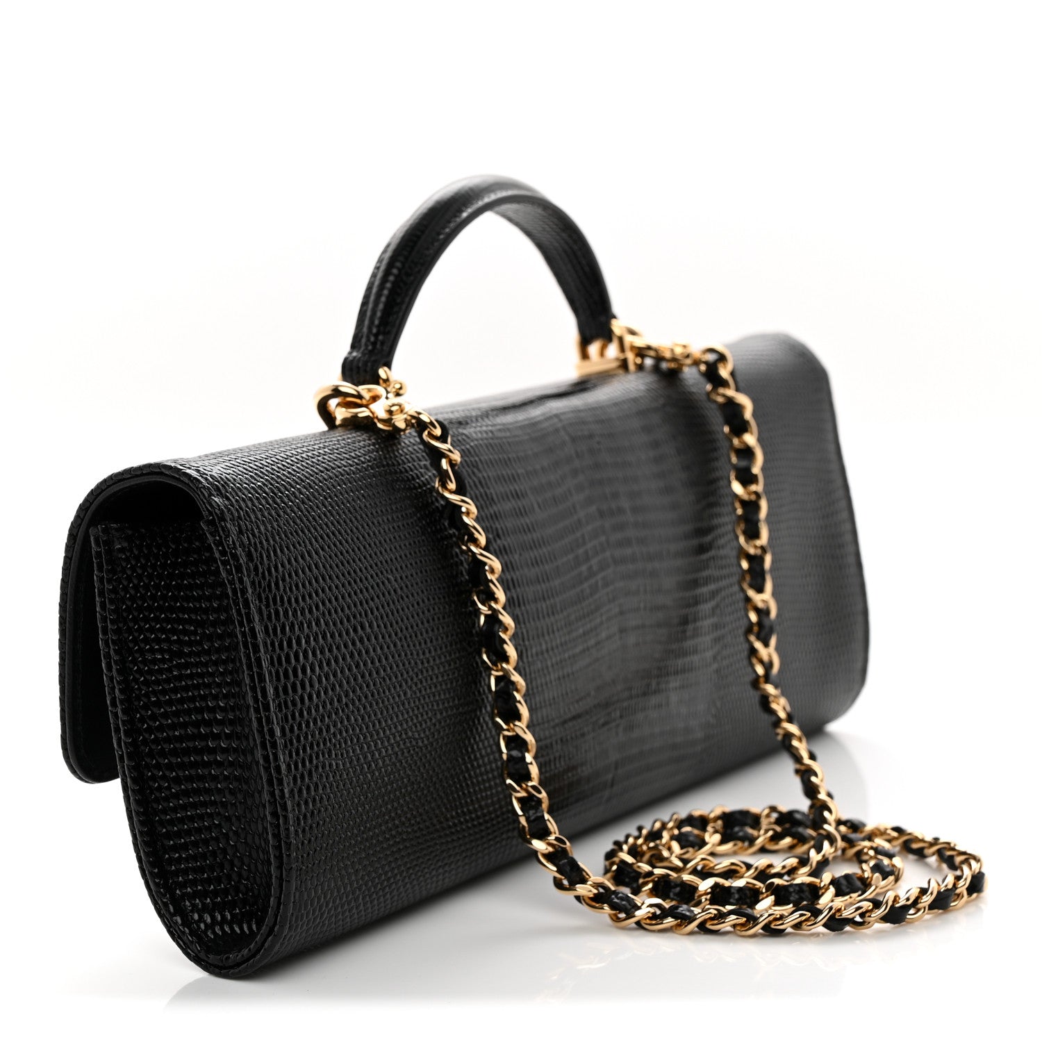 Chanel Lizard Calfskin Embossed Clutch With Chain Black 4 of 21