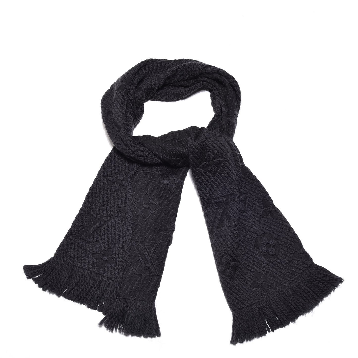 Wool Silk Logomania Scarf Black