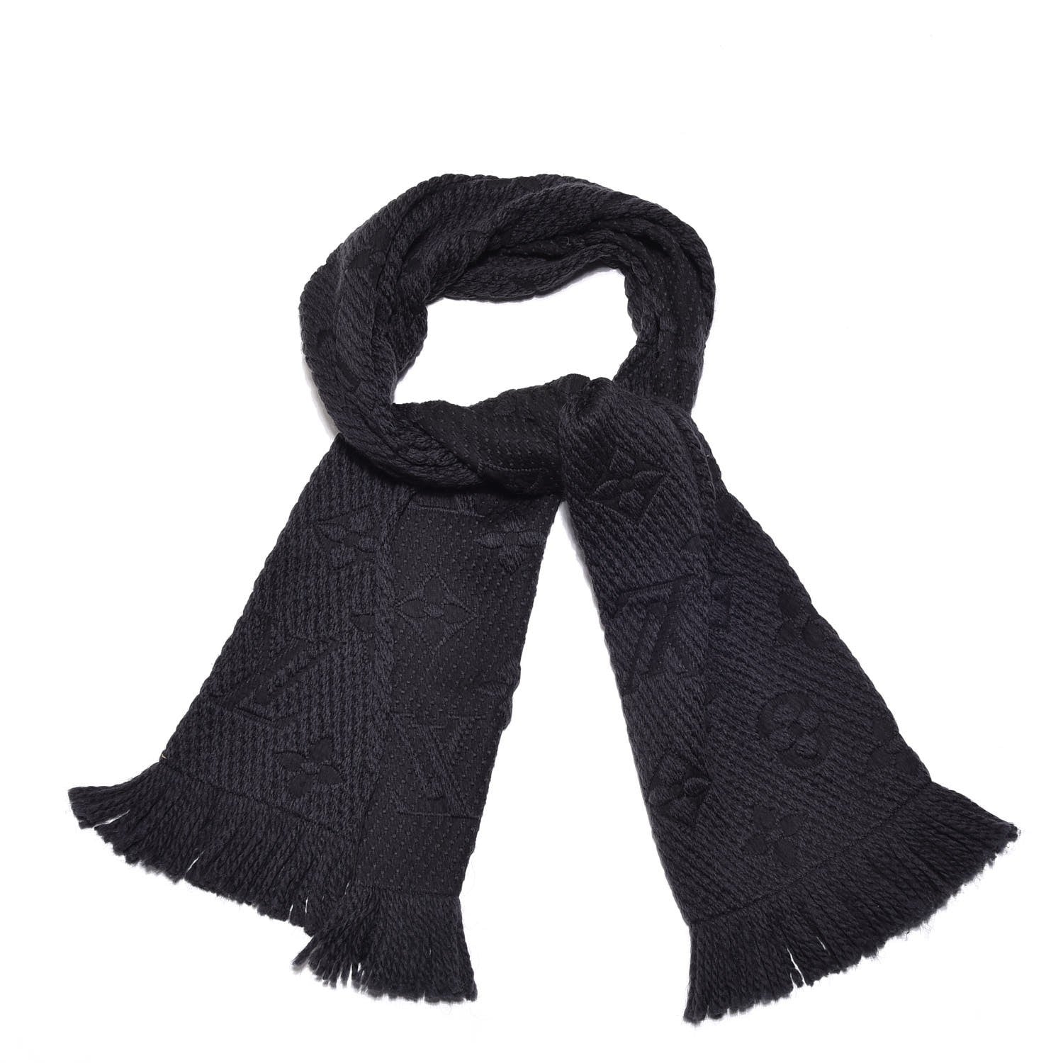 Louis Vuitton Wool Silk Logomania Scarf Black 1 of 3