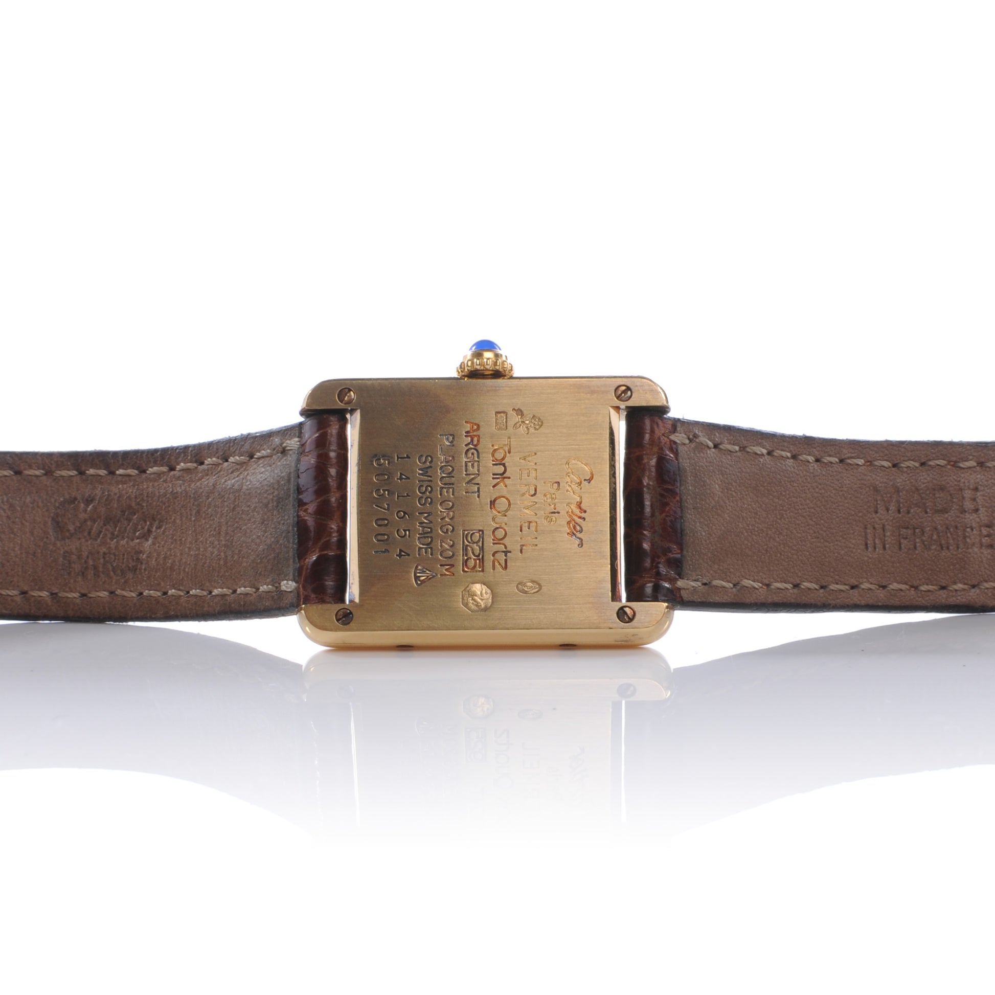 Cartier Sterling Silver Vermeil Alligator 20mm Must de Cartier Tank Quartz Watch Brown 5 of 7