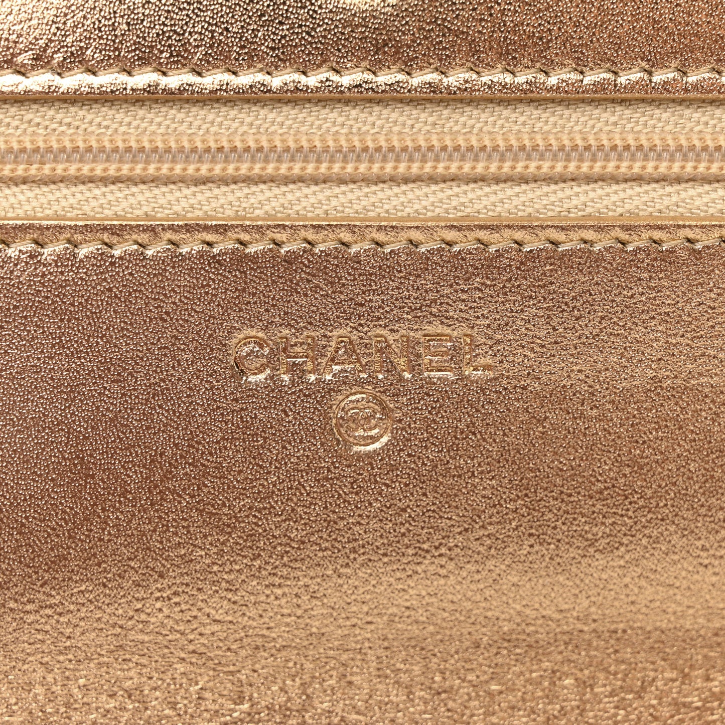 Hammered Metallic Calfskin Quilted Wallet On Chain WOC Gold