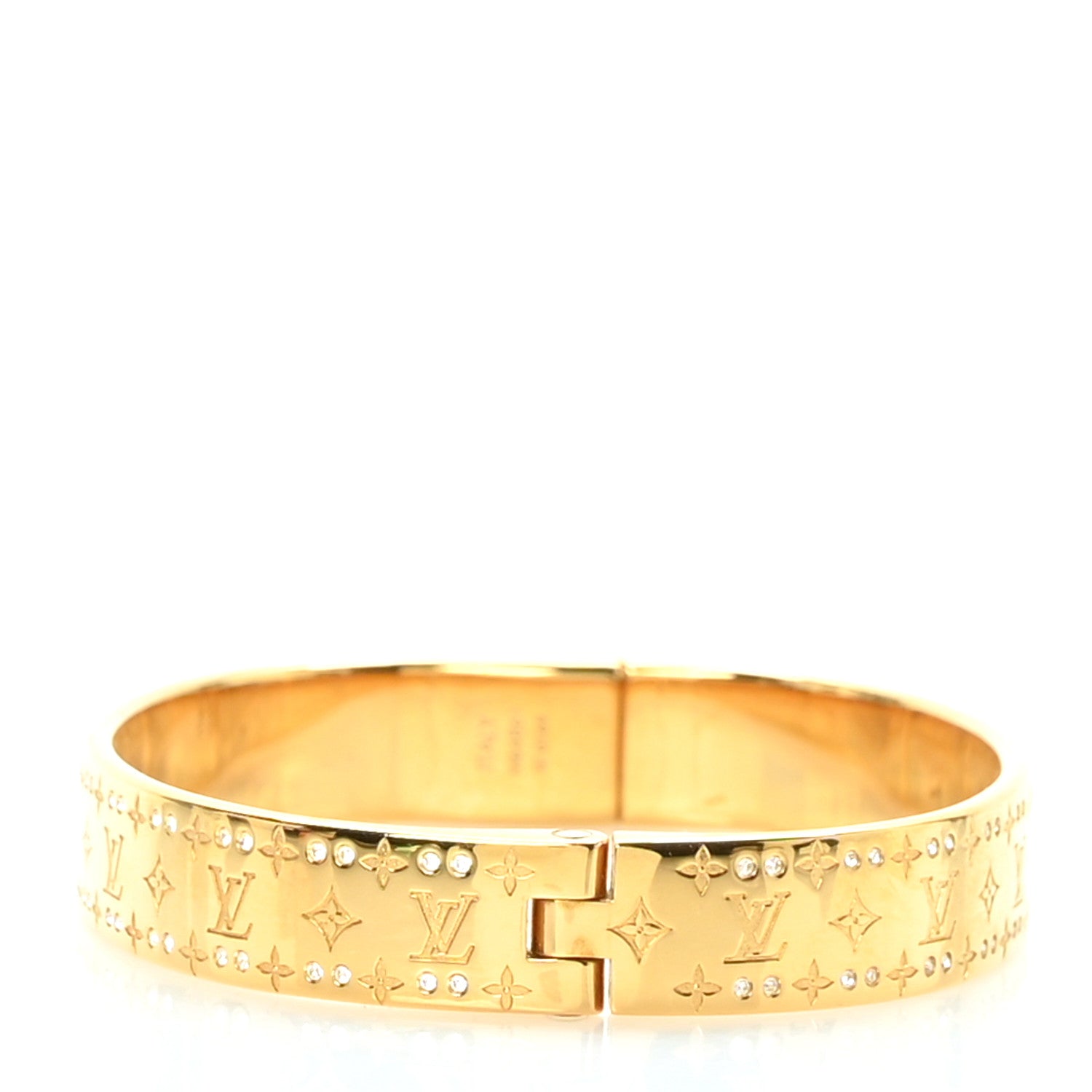 Louis Vuitton Brass Crystal Monogram Nanogram Strass Cuff M Gold 3 of 5