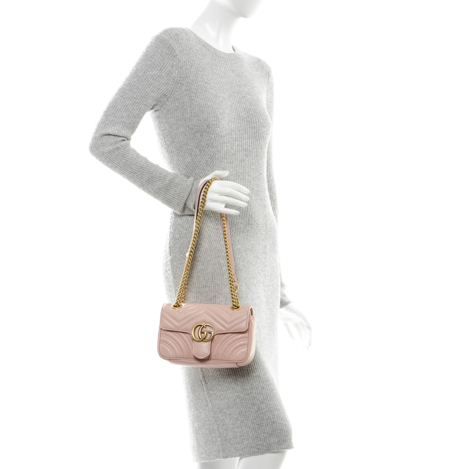Gucci Calfskin Matelasse Mini GG Marmont Shoulder Bag Perfect Pink 2 of 7