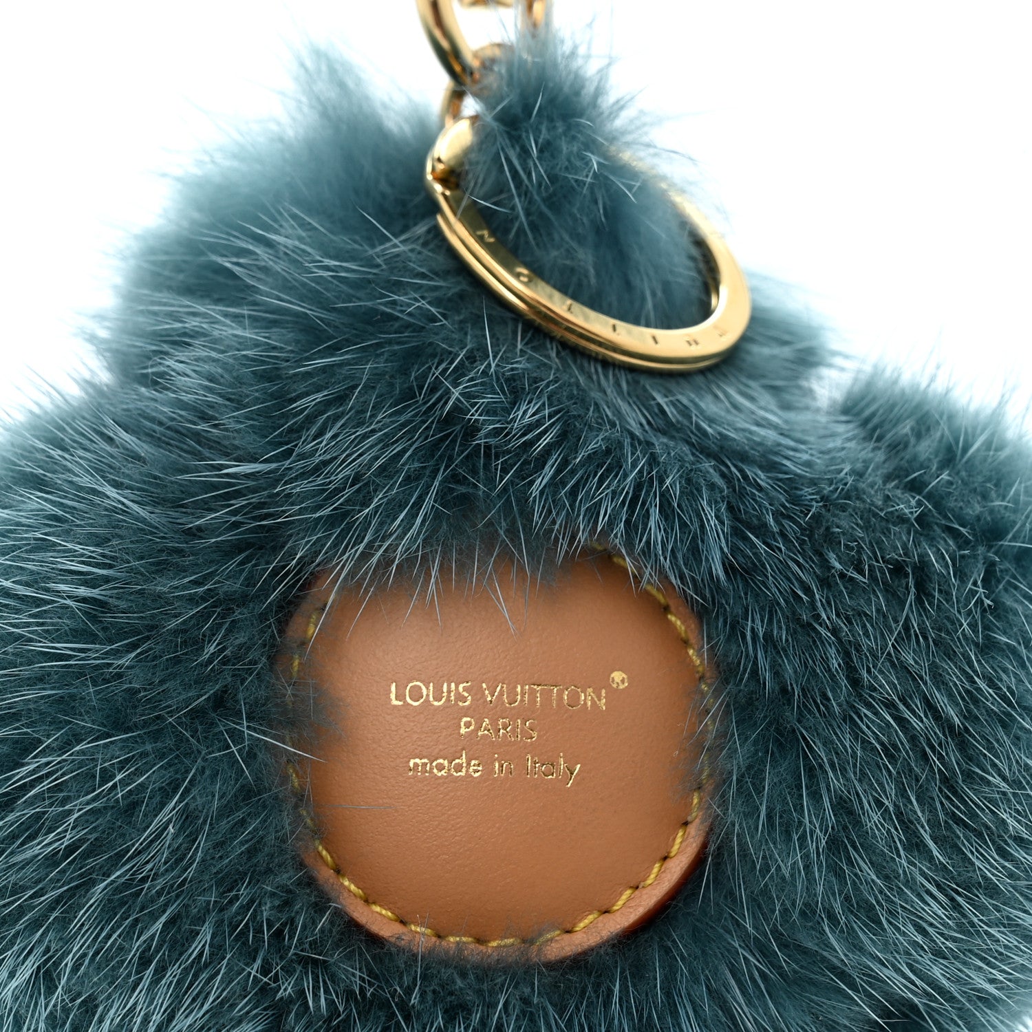 Louis Vuitton Calfskin Mink Fur Vivienne Bag Charm Key Holder Blue 3 of 5
