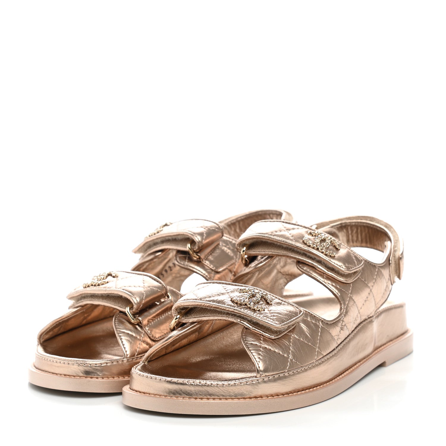 Chanel Iridescent Lambskin Quilted CC Dad Sandals 37 Light Bronze 3 of 9