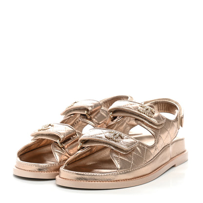 Chanel Iridescent Lambskin Quilted CC Dad Sandals 37 Light Bronze 3 of 9