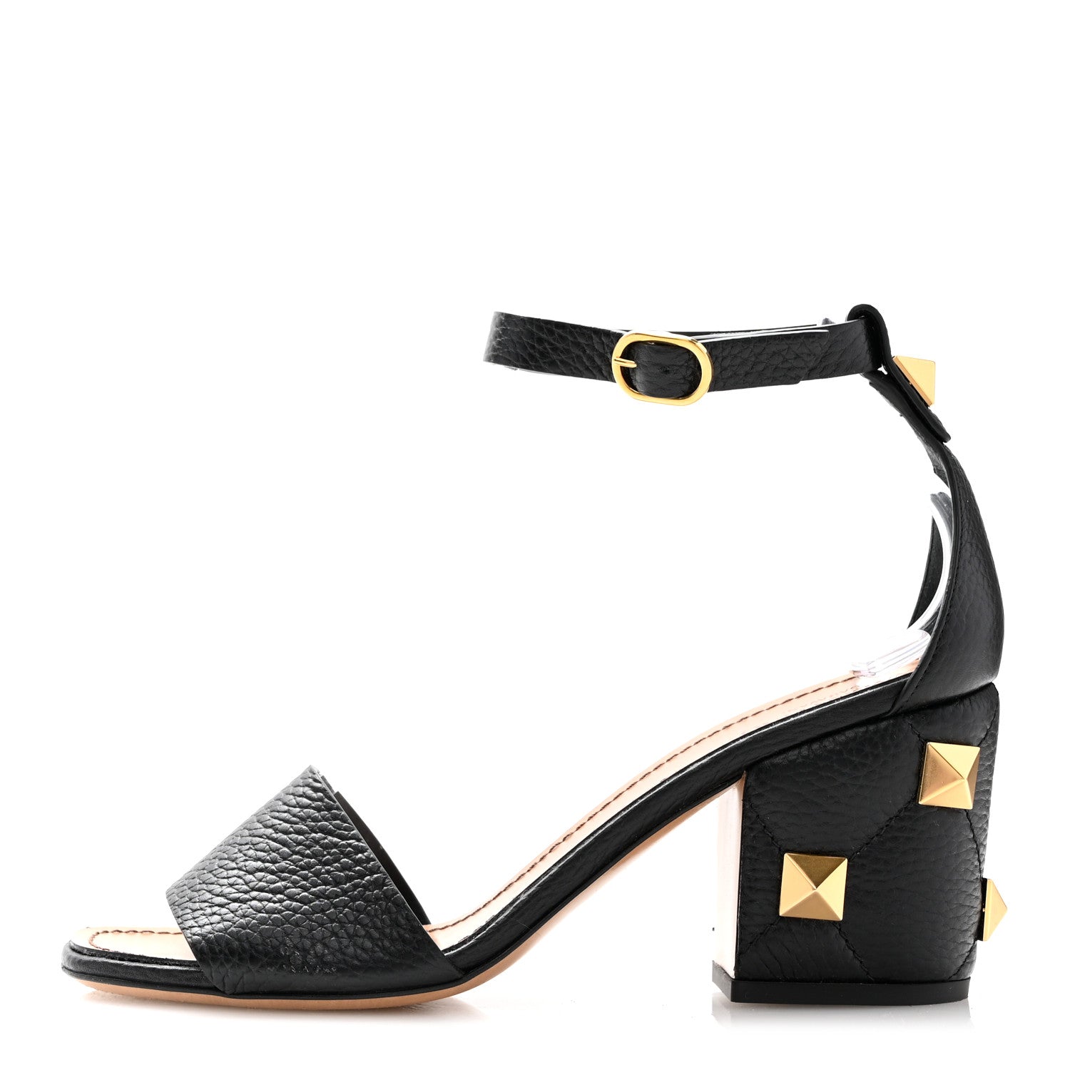 Valentino Garavani Grained Calfskin Roman Stud Ankle Strap 75mm Sandals 37 Black 1 of 11